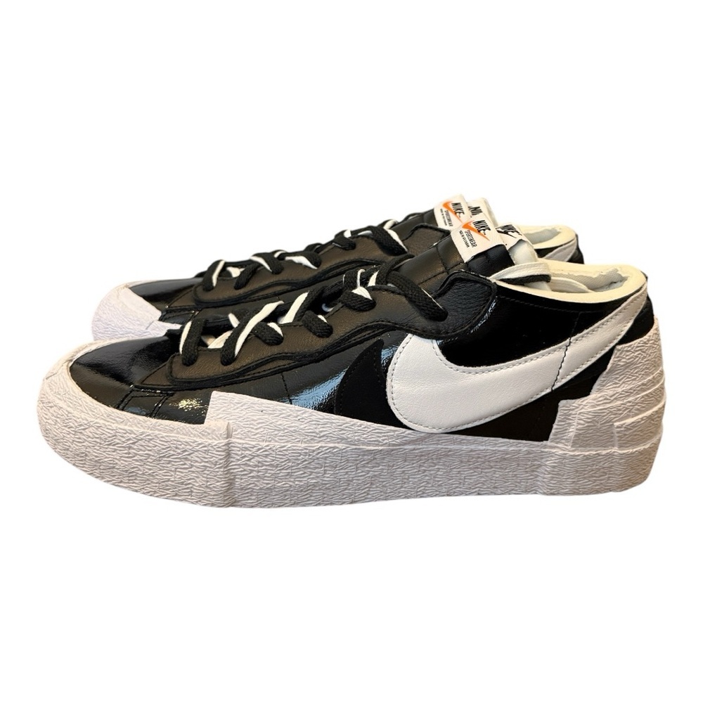 Nike sacai x Blazer Low Black Patent Size 14 Mens Black and White
